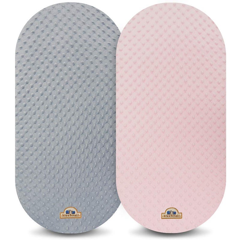 BlueSnail Soft and Strechy Minky Bassinet Fitted Sheet, Cradle Sheets for Bassinet Pad/Mattress 2pk (Bassinet, Pink+Gray) - Image 2